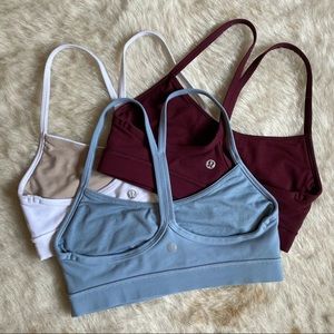 Lululemon Flow Y Nulu bra bundle of three size 4 white blue burgundy